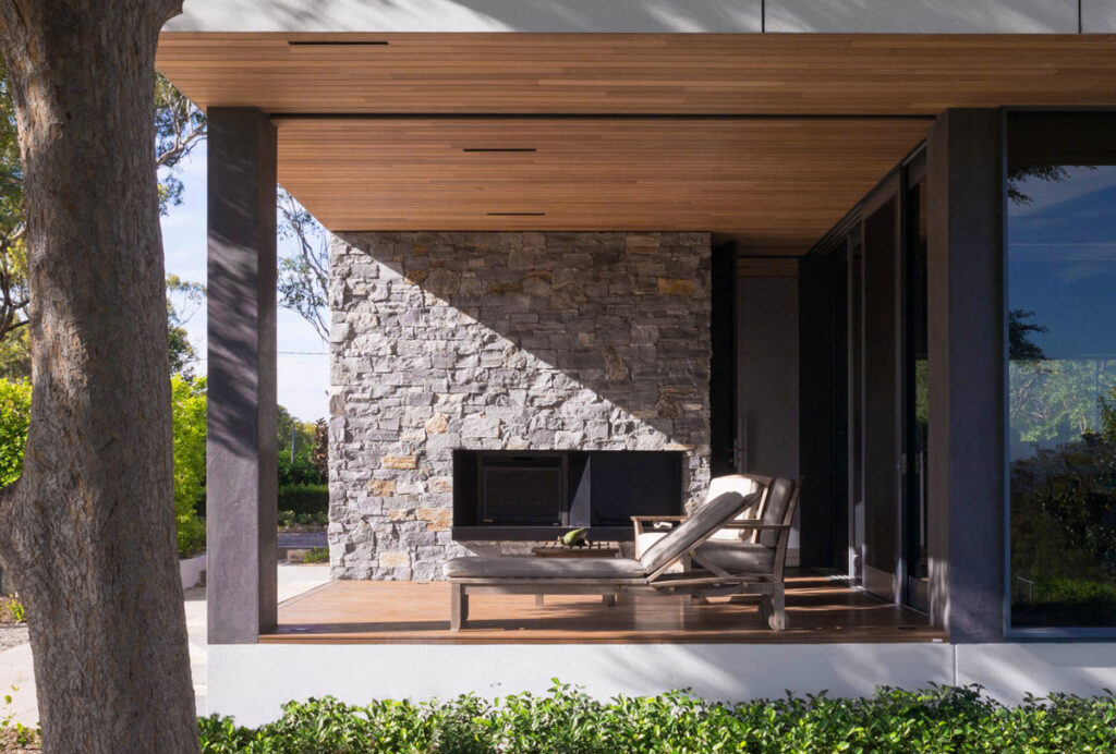 Costa Ledge Outdoor Fireplace on Veranda