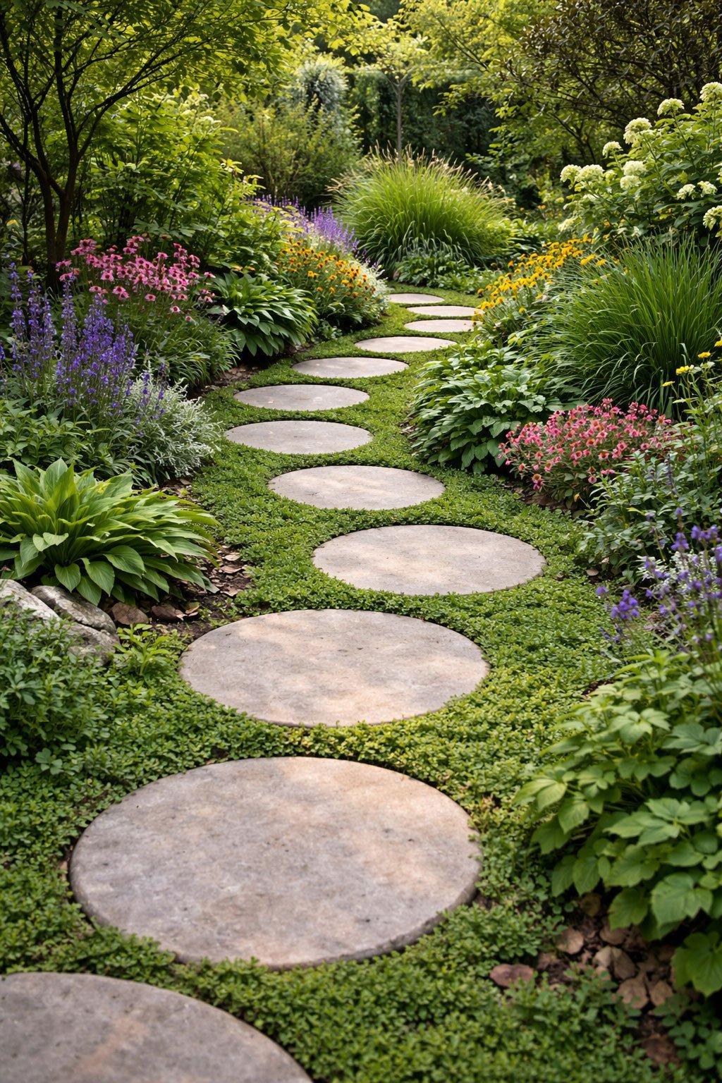 garden stepping stone walkway ideas round natural stone path