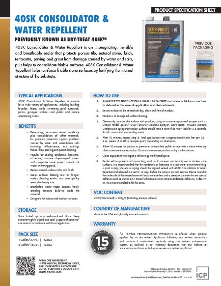 40SL by Stainproof Premium Impregnating Sealer Spec Sheet